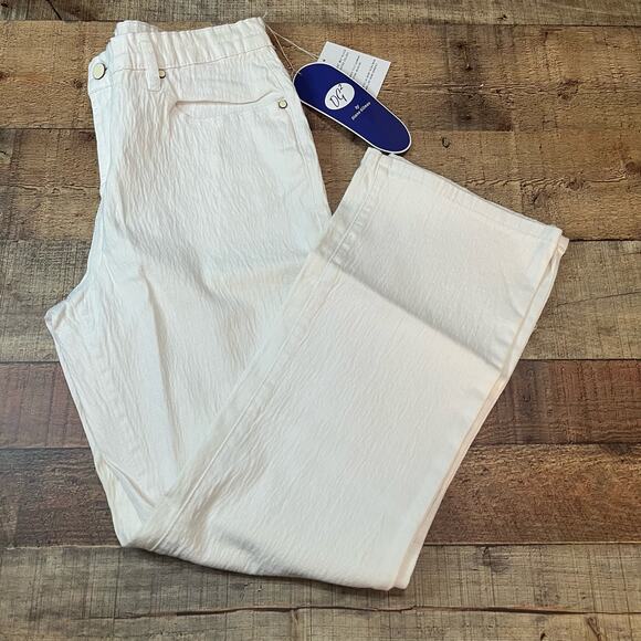 DG2 Diane Gilman | NEW Cream Stretch Denim Straight Leg Jeans Sz 10 P - Picture 1 of 5